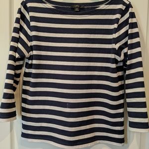 J crew boatneck navy and cream stripe top